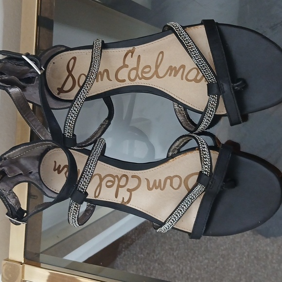 Sam Edelman black chained strappy sandals size 8 - Picture 2 of 14